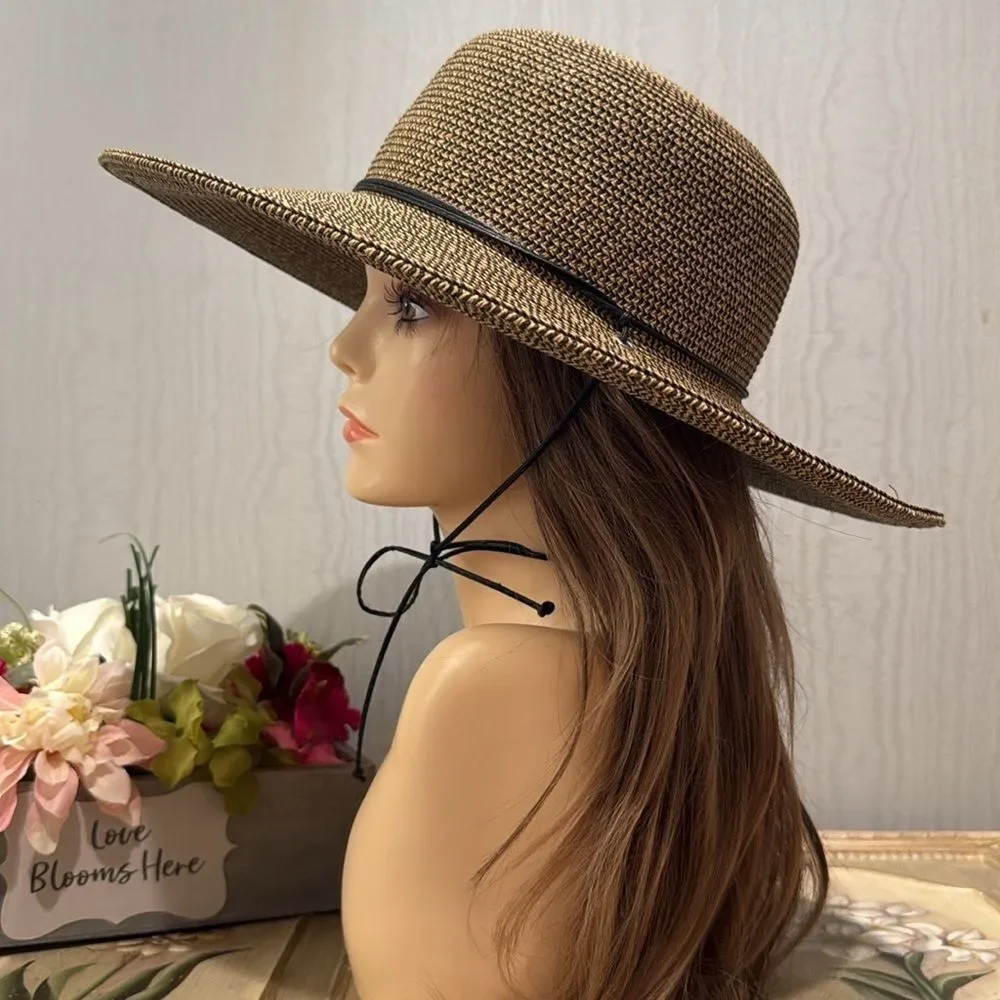 Scala Handcrafted Woven Paper Polyester Sun Hat Neutral Tan